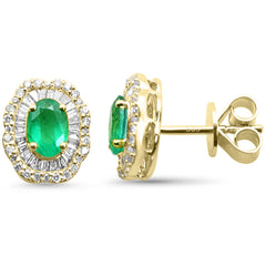 SPECIAL!1.44ct G SI 14K Yellow Gold Diamond & Emerald Gemstone Earrings