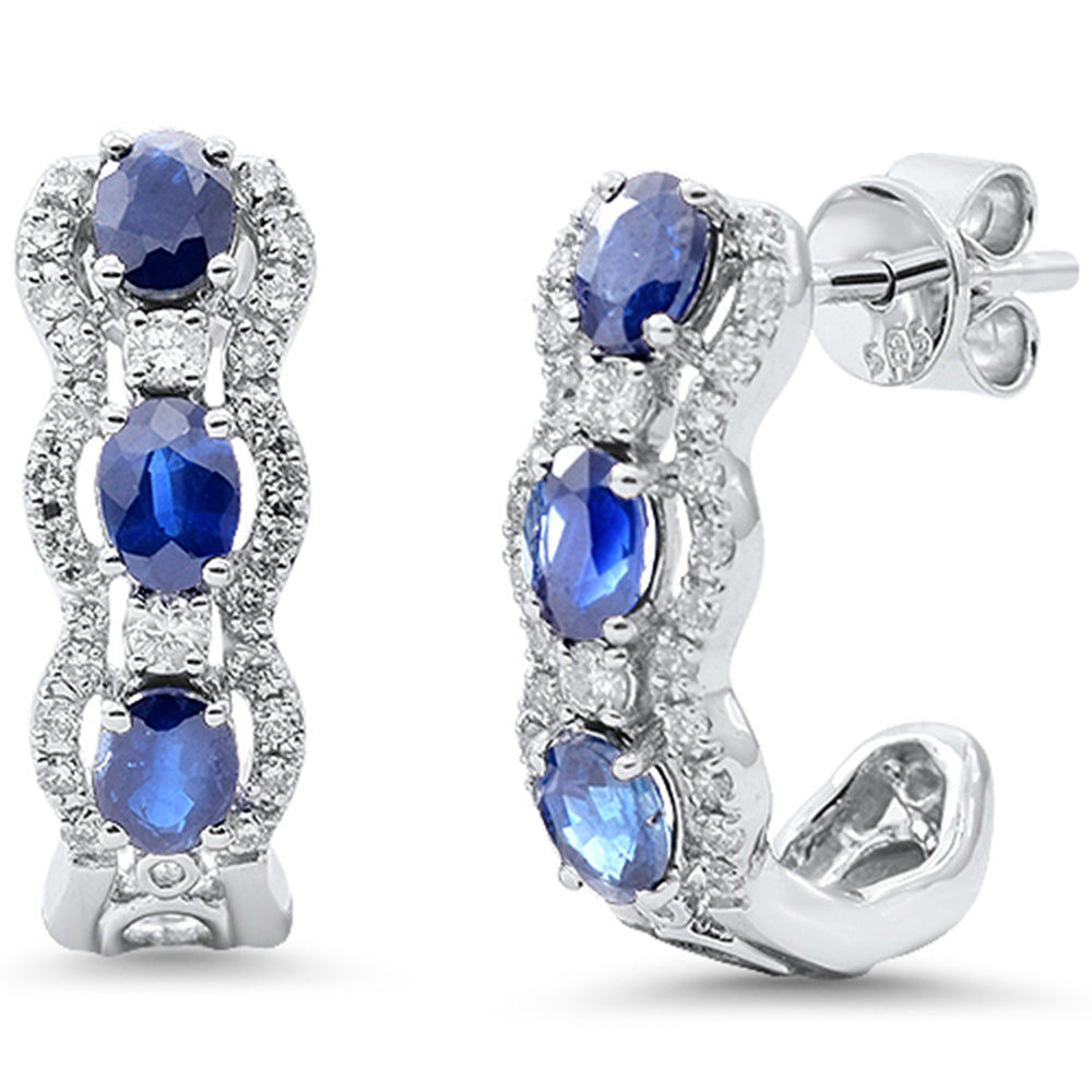 SPECIAL!1.74ct G SI 14K White Gold Diamond & Blue Sapphire Gemstone J Hoop Earrings