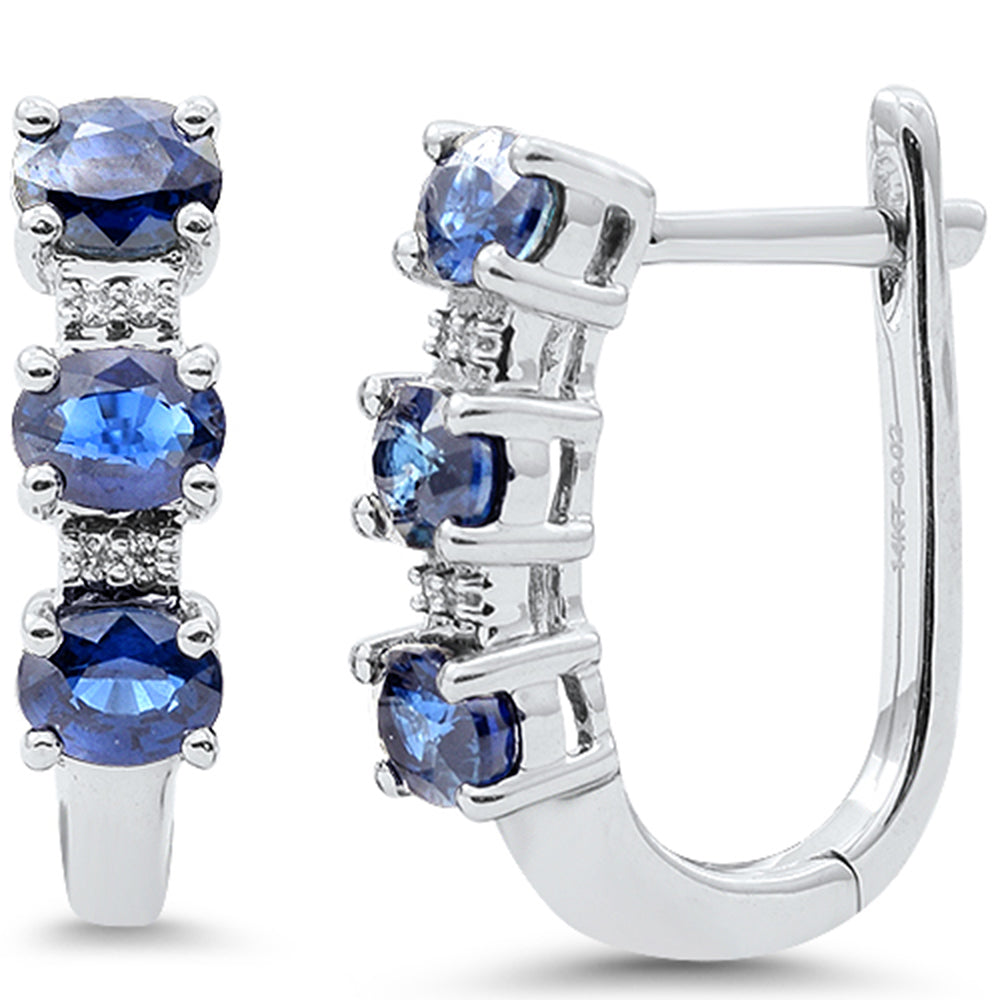 SPECIAL!1.26ct G SI 14K White Gold Diamond & Blue Sapphire Gemstone J Hoop Earrings