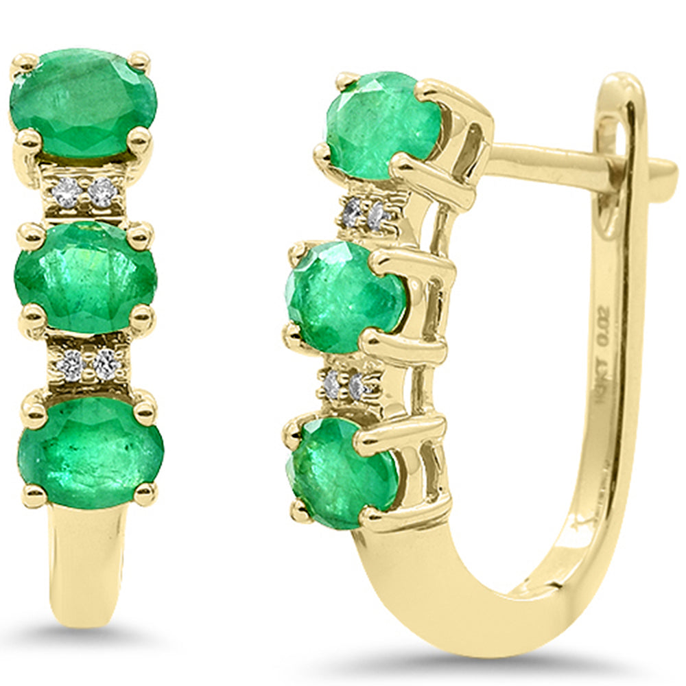 SPECIAL! 1.06ct G SI 14K Yellow Gold Diamond & Emerald Gemstone J Hoop Earrings