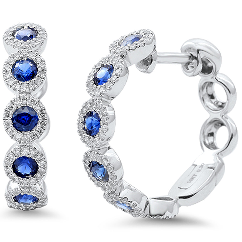 SPECIAL!1.15ct G SI 14K White Gold Diamond & Blue Sapphire Gemstone Hoop Earrings