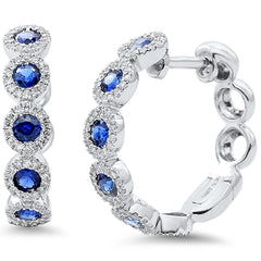 SPECIAL!1.15ct G SI 14K White Gold Diamond & Blue Sapphire Gemstone Hoop Earrings