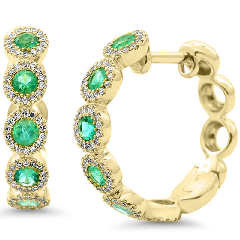 SPECIAL!.96ct G SI 14K Yellow Gold Diamond & Emerald Gemstone Hoop Earrings