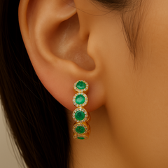 SPECIAL!.96ct G SI 14K Yellow Gold Diamond & Emerald Gemstone Hoop Earrings