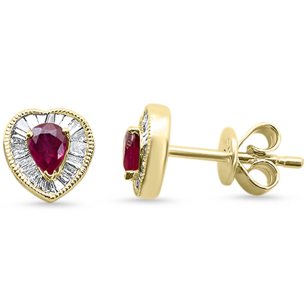 SPECIAL!.61ct G SI 14K Yellow Gold Diamond & Ruby Gemstone Heart Shape Earrings