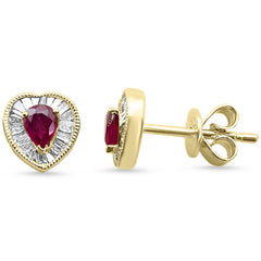 SPECIAL!.61ct G SI 14K Yellow Gold Diamond & Ruby Gemstone Heart Shape Earrings