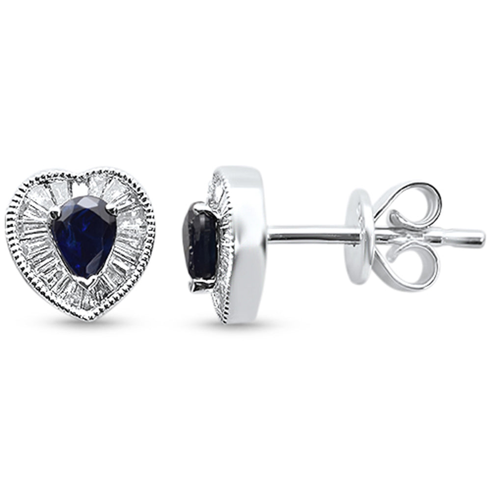 SPECIAL!.69ct G SI 14K White Gold Diamond & Blue Sapphire Gemstone Heart Shape Earrings