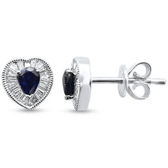 SPECIAL!.69ct G SI 14K White Gold Diamond & Blue Sapphire Gemstone Heart Shape Earrings