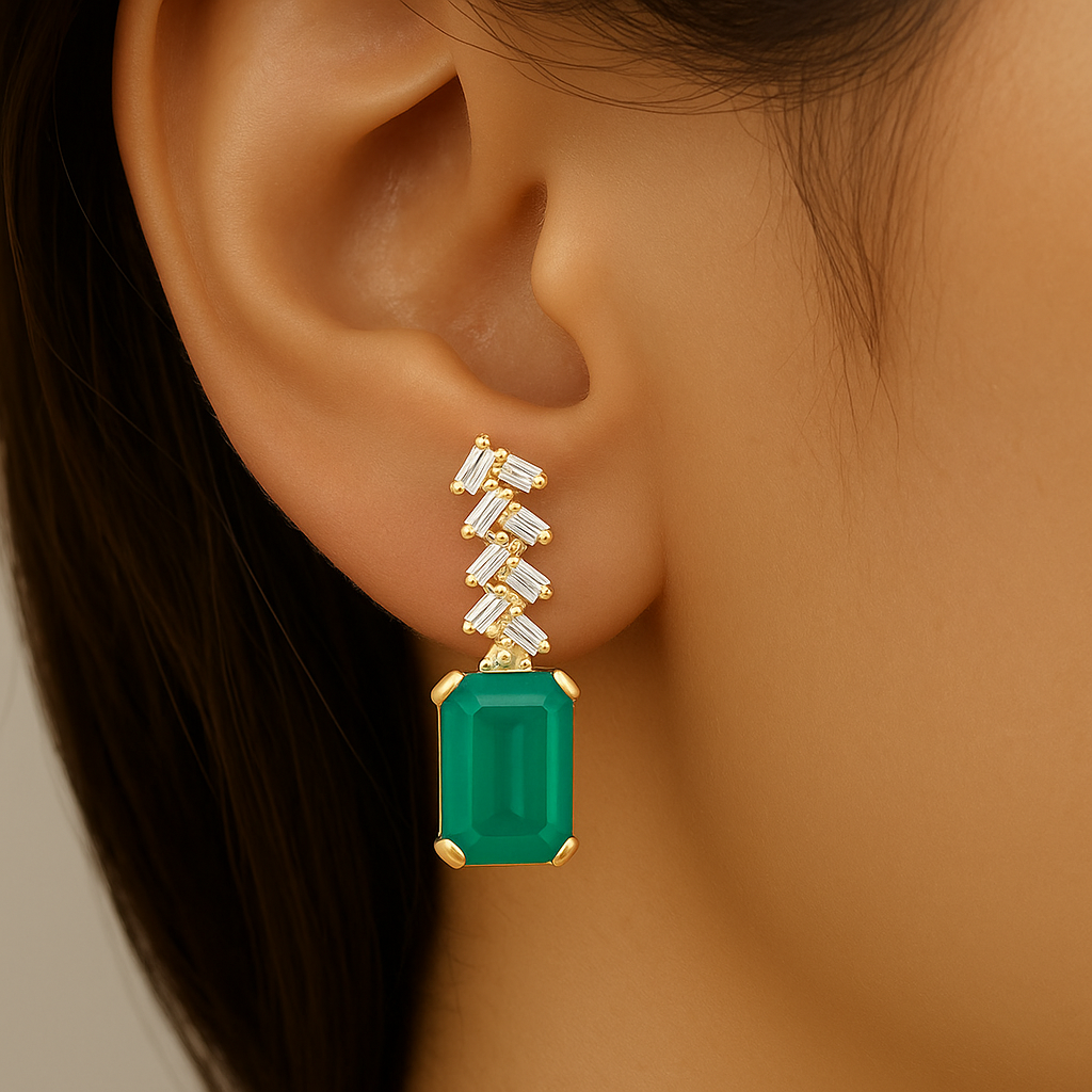 SPECIAL!1.23ct G SI 14K Yellow Gold Diamond & Emerald Gemstone Earrings