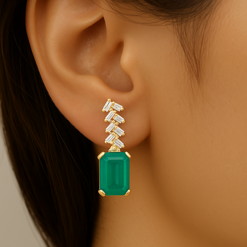 SPECIAL!1.23ct G SI 14K Yellow Gold Diamond & Emerald Gemstone Earrings