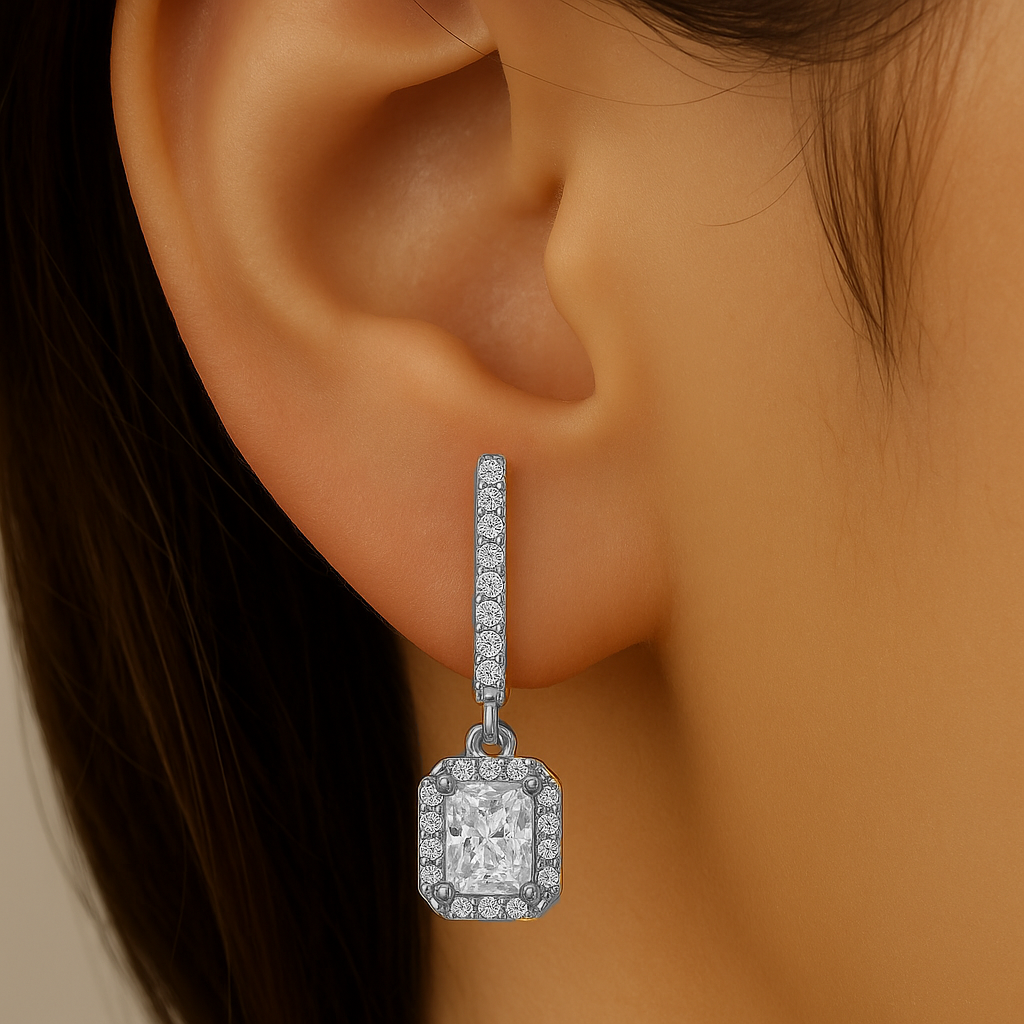 SPECIAL! 1.01ct G SI 14K White Gold Diamond Radiant Diamond Hoop Earrings