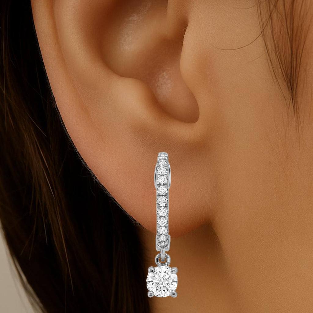 SPECIAL!.33ct G SI 14K White Gold Diamond Hoop Huggie Dangle Earrings
