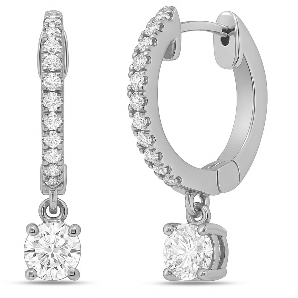 SPECIAL!.33ct G SI 14K White Gold Diamond Hoop Huggie Dangle Earrings