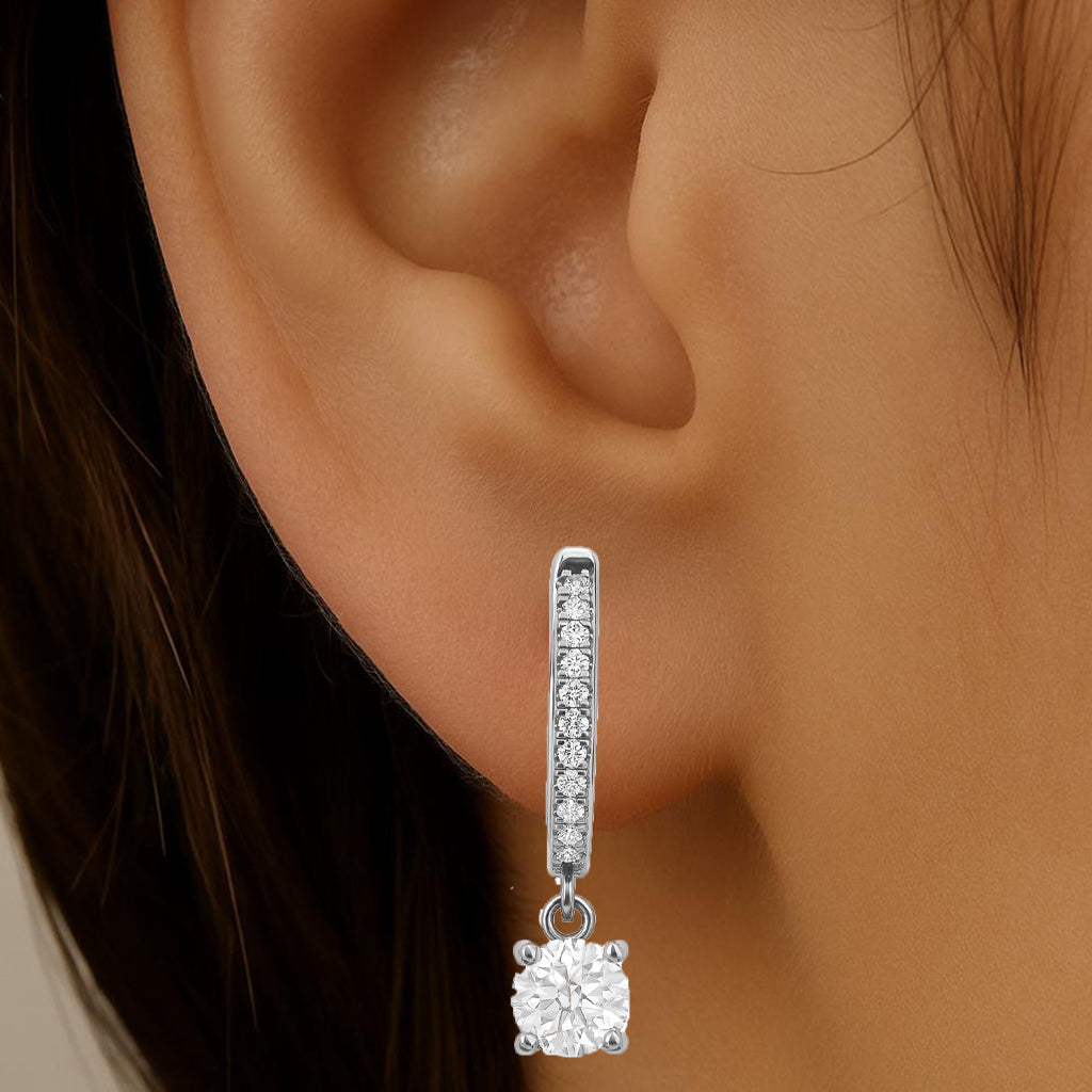 SPECIAL!.47ct G SI 14K White Gold Diamond Hoop Huggie Dangle Earrings