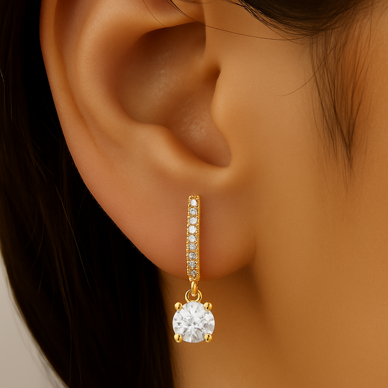 SPECIAL!.55ct G SI 14K Yellow Gold Diamond Hoop Huggie Dangle Earrings