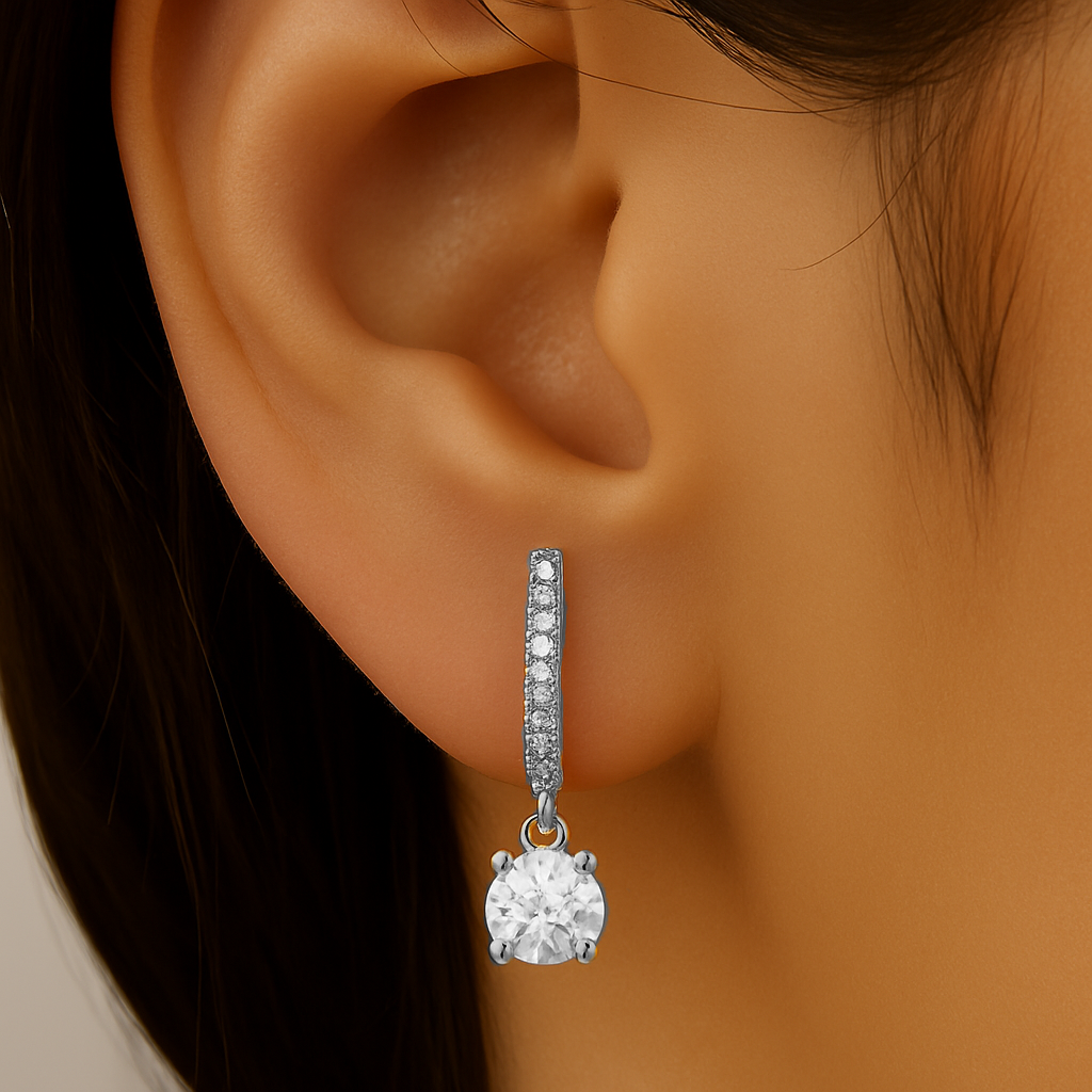 SPECIAL!.56ct G SI 14K White Gold Diamond Hoop Huggie Dangle Earrings