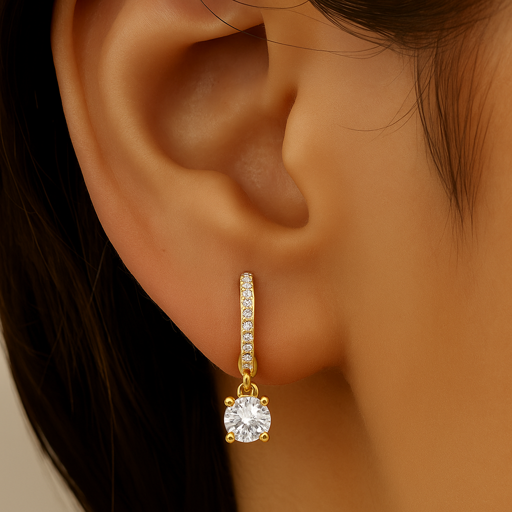 SPECIAL!.67ct G SI 14K Yellow Gold Diamond Hoop Huggie Dangle Earrings