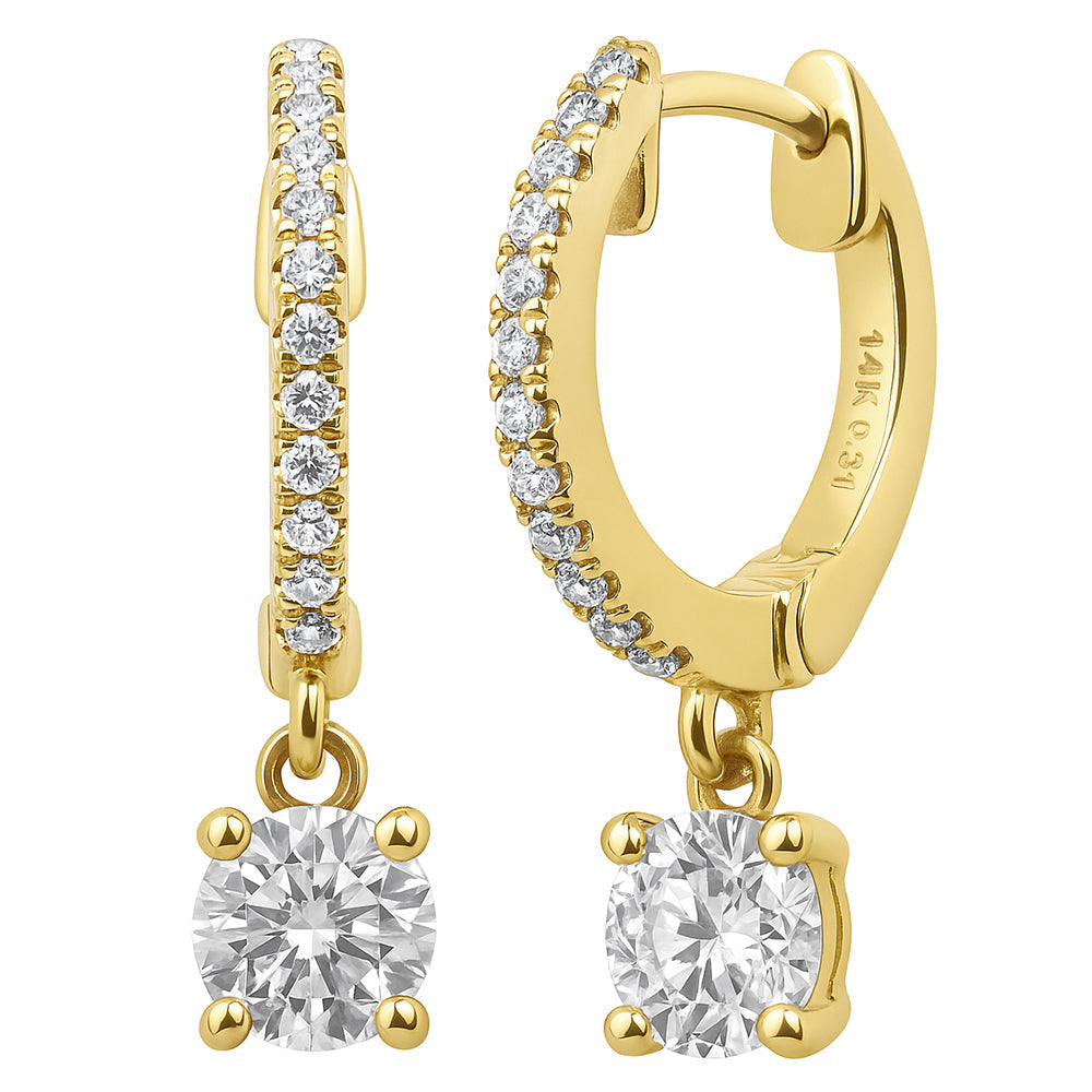 SPECIAL!.67ct G SI 14K Yellow Gold Diamond Hoop Huggie Dangle Earrings