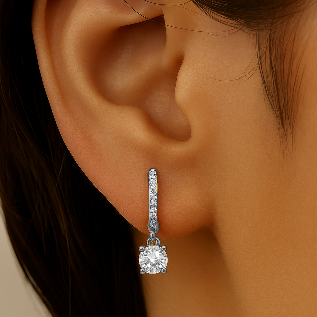 SPECIAL!.69ct G SI 14K White Gold Diamond Hoop Huggie Dangle Earrings