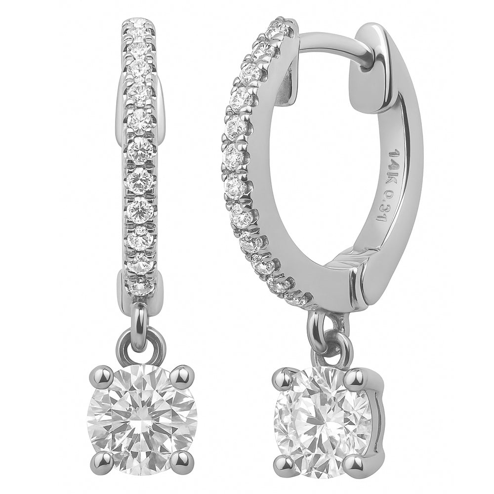 SPECIAL!.69ct G SI 14K White Gold Diamond Hoop Huggie Dangle Earrings
