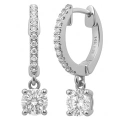 SPECIAL!.69ct G SI 14K White Gold Diamond Hoop Huggie Dangle Earrings