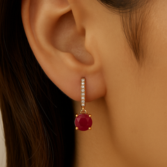 SPECIAL!1.35ct G SI 14K Rose Gold Diamond & Ruby Gemstone Hoop Huggie Dangle Earrings
