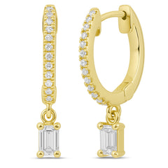 SPECIAL!.34ct G SI 14K Yellow Gold Emerald Cut Diamond Hoop Huggie Dangle Earrings
