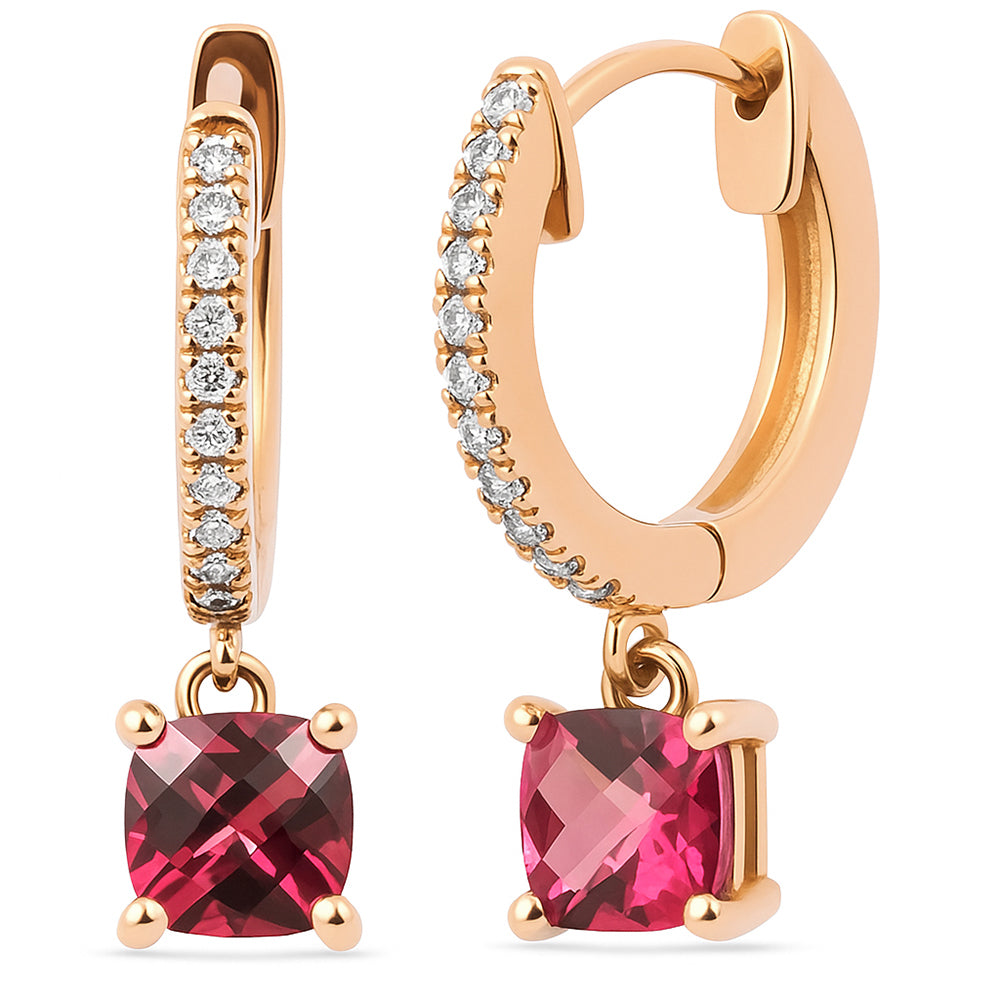 SPECIAL!.60ct G SI 14K Rose Gold Diamond & Ruby Gemstone Hoop Huggie Dangle Earrings