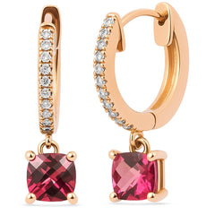 SPECIAL!.60ct G SI 14K Rose Gold Diamond & Ruby Gemstone Hoop Huggie Dangle Earrings