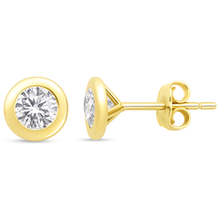 SPECIAL!1.04ct G SI 14K Yellow Gold Round Diamond Bezel Set Stud Earrings