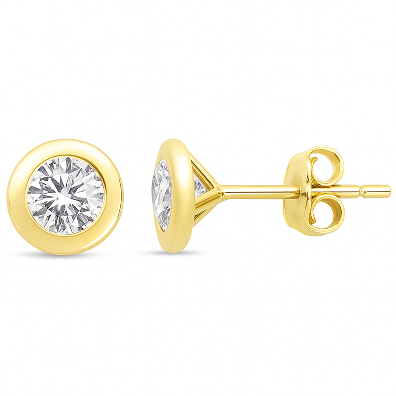 SPECIAL!1.04ct G SI 14K Yellow Gold Round Diamond Bezel Set Stud Earrings