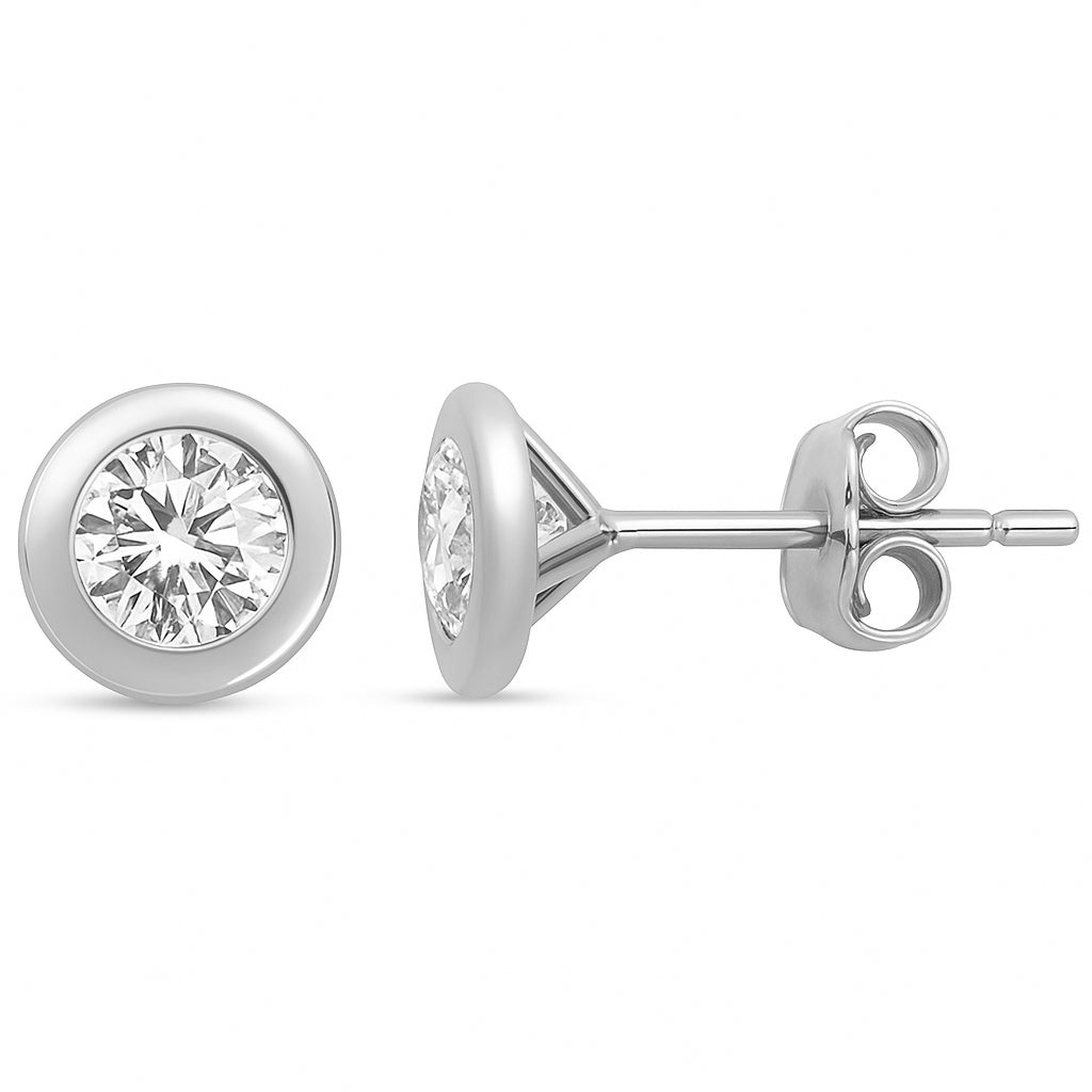 SPECIAL!1.04ct G SI 14K White Gold Round Diamond Bezel Set Stud Earrings