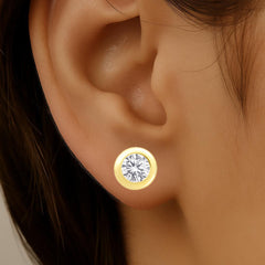 SPECIAL!1.04ct G SI 14K Yellow Gold Round Diamond Bezel Set Stud Earrings