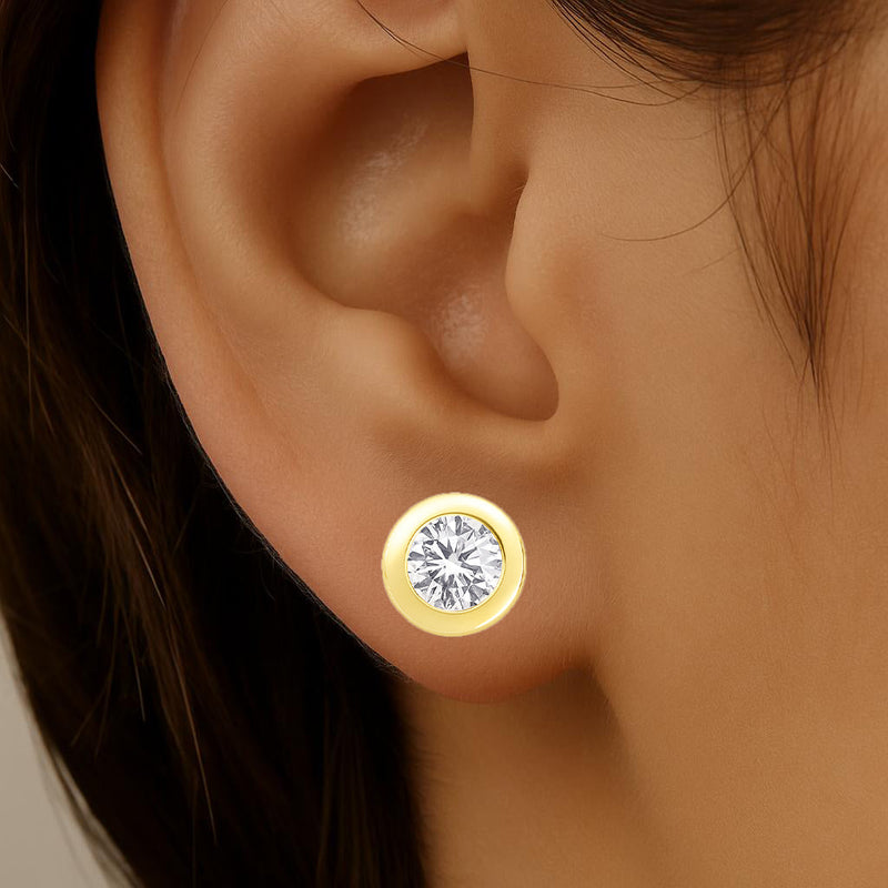 SPECIAL!1.04ct G SI 14K Yellow Gold Round Diamond Bezel Set Stud Earrings