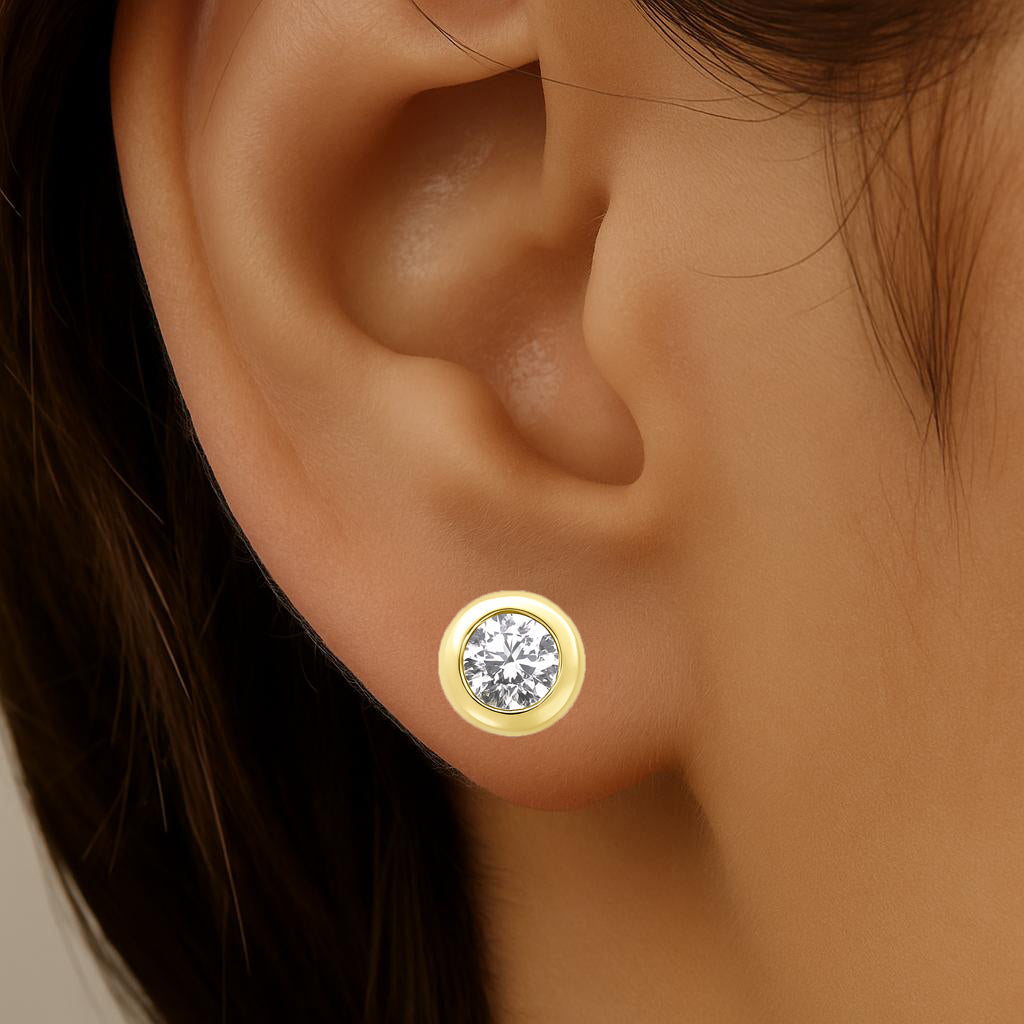 SPECIAL!.65ct G SI 14K Yellow Gold Round Diamond Bezel Set Stud Earrings