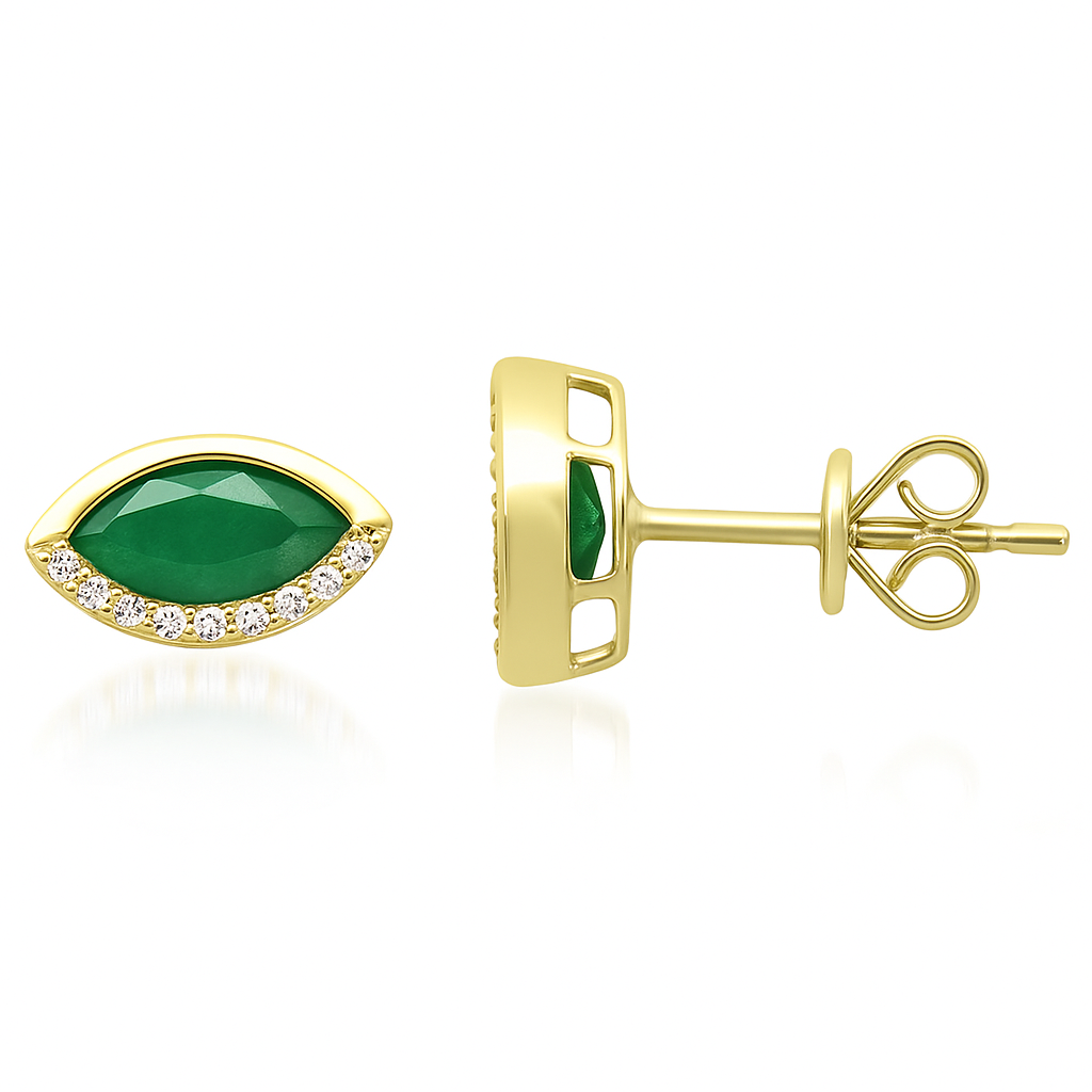 SPECIAL! .87ct G SI 14K Yellow Gold Diamond & Emerald Gemstone Evil Eye Earrings