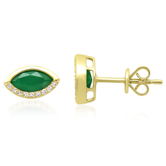 SPECIAL! .87ct G SI 14K Yellow Gold Diamond & Emerald Gemstone Evil Eye Earrings