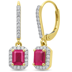 SPECIAL!1.15ct G SI 14K Yellow Gold Diamond & Ruby Gemstone Lever Back Earrings