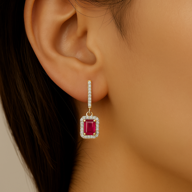 SPECIAL!1.15ct G SI 14K Yellow Gold Diamond & Ruby Gemstone Lever Back Earrings