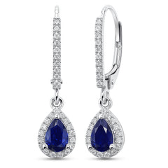 SPECIAL!.72ct G SI 14K White Gold Diamond & Blue Sapphire Gemstone Lever Back Earrings