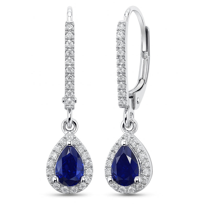 SPECIAL!.72ct G SI 14K White Gold Diamond & Blue Sapphire Gemstone Lever Back Earrings