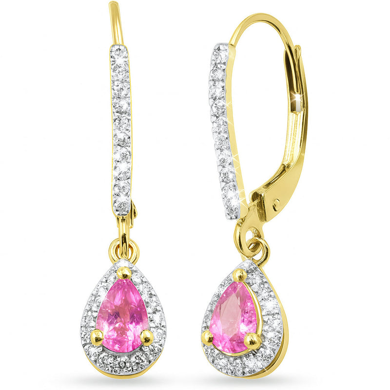 SPECIAL!.69ct G SI 14K Yellow Gold Diamond & Pink Sapphire Gemstone Lever Back Earrings