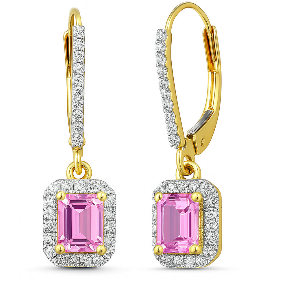 SPECIAL!1.04ct G SI 14K Yellow Gold Diamond & Pink Sapphire Gemstone Lever Back Earrings