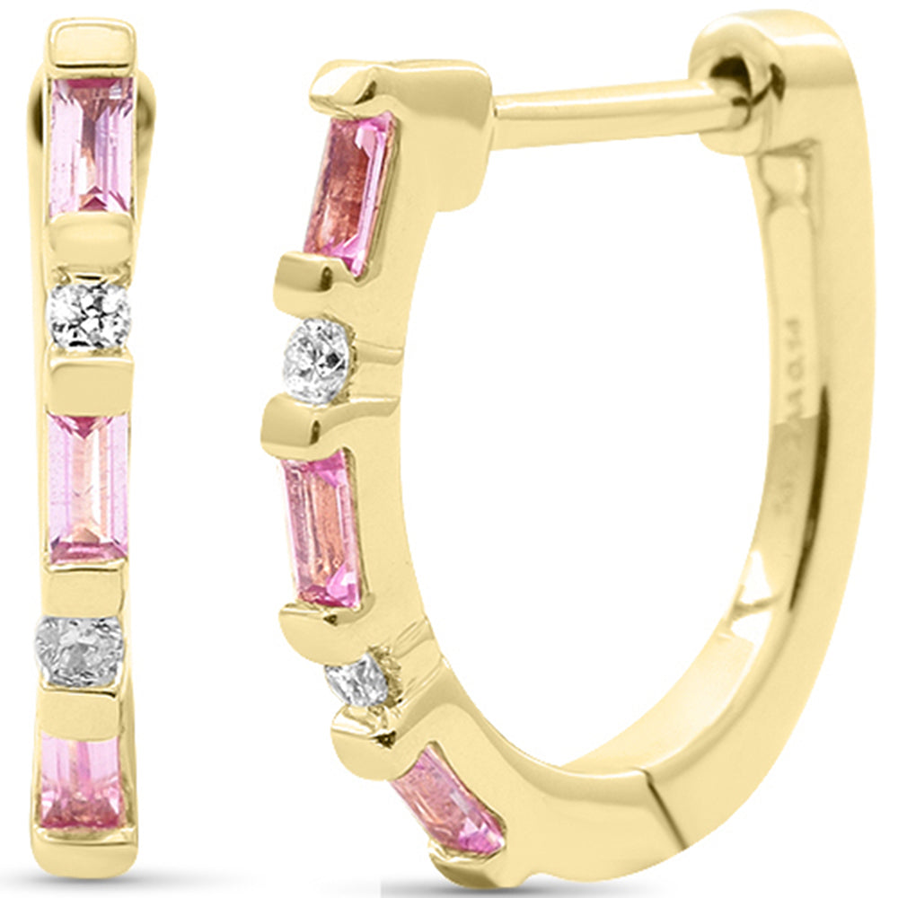 SPECIAL!.23ct G SI 14K Yellow Gold Diamond & Pink Sapphire Gemstone Hoop Earrings