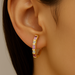 SPECIAL!.23ct G SI 14K Yellow Gold Diamond & Pink Sapphire Gemstone Hoop Earrings
