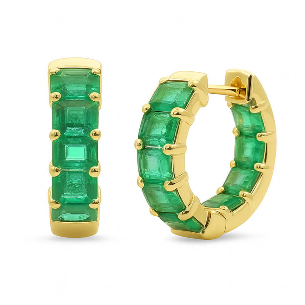 SPECIAL! 4.50ct G SI 14K Yellow Gold Emerald Cut Emerald Gemstones Hoop Huggie Earrings