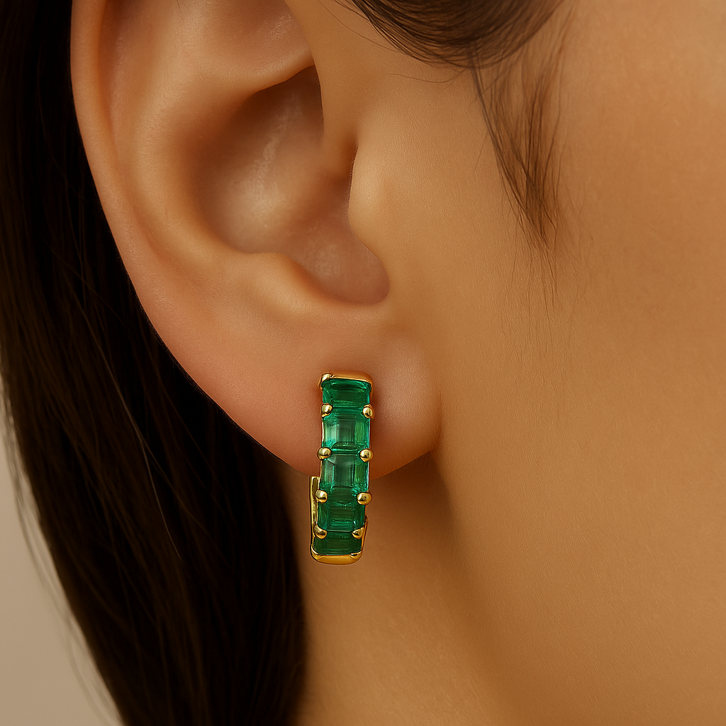 SPECIAL! 4.50ct G SI 14K Yellow Gold Emerald Cut Emerald Gemstones Hoop Huggie Earrings