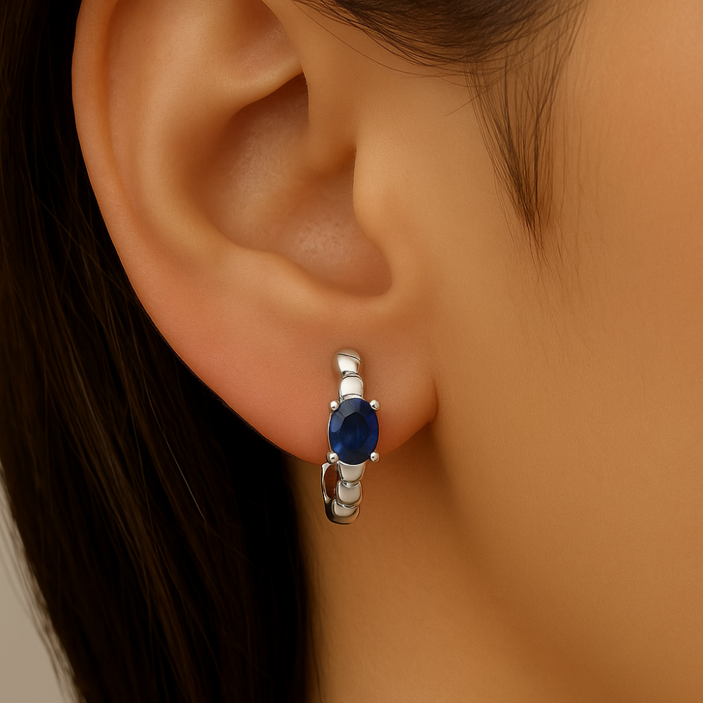 SPECIAL! .55ct 14K White Gold Blue Sapphire Gemstone Hoop Earrings