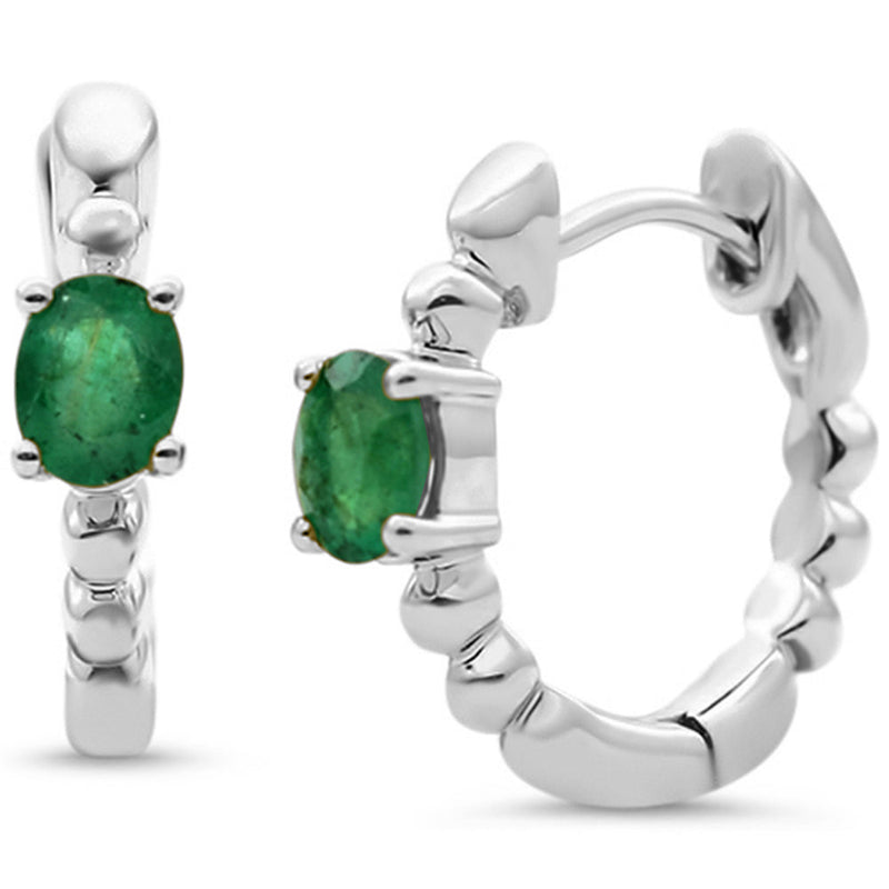 SPECIAL! .30ct 14K White Gold Emerald Gemstone Hoop Earrings