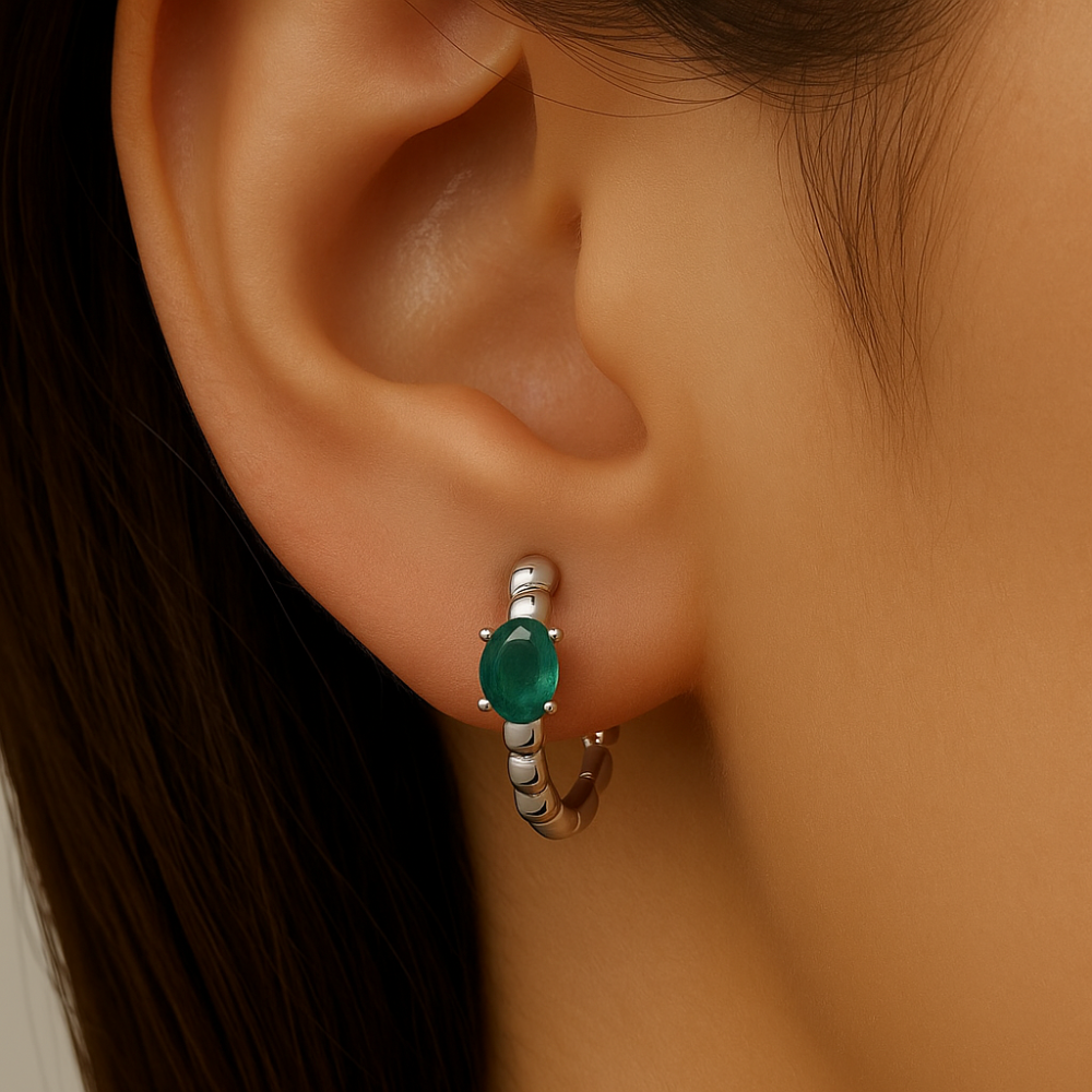 SPECIAL! .30ct 14K White Gold Emerald Gemstone Hoop Earrings
